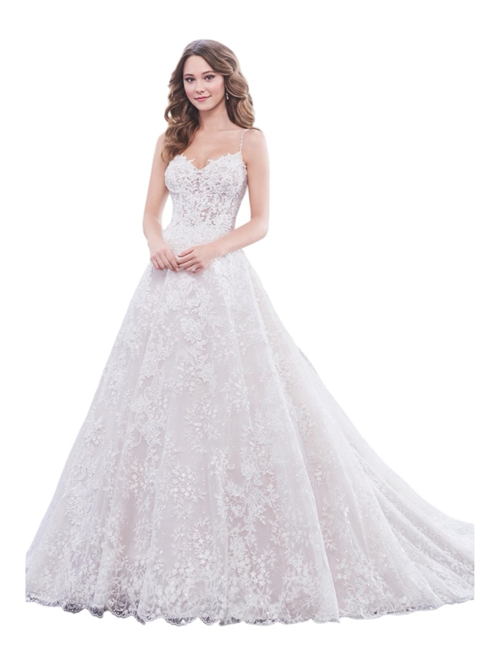 Lace A-Line Wedding Dress with Spaghetti Straps - White